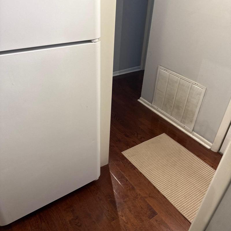 Refrigerator side and nearby hardwood floor area
