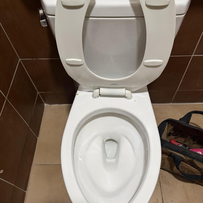Toilet bowl with seat lifted in tiled bathroom Toilet bowl with seat lifted in tiled bathroom