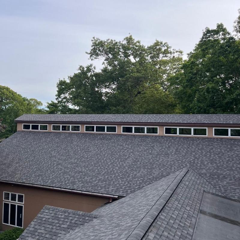 New asphalt shingle roof with clerestory windows New asphalt shingle roof with clerestory windows