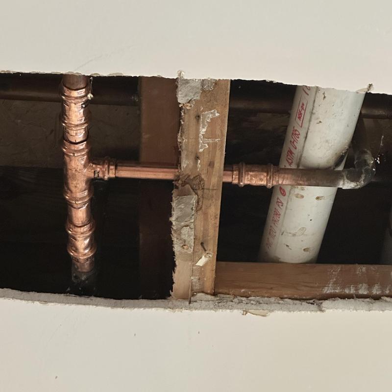 Copper pipe leak repair in ceiling cavity Copper pipe leak repair in ceiling cavity