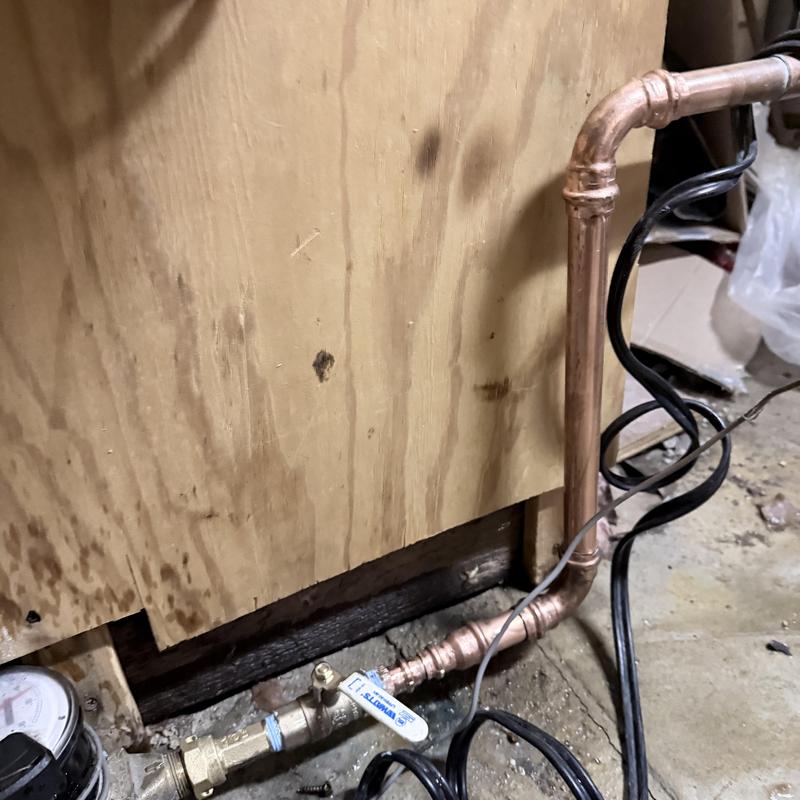 Copper main water piping with emergency shut off valve