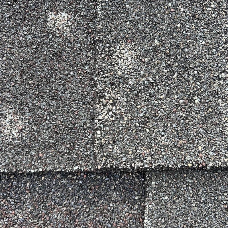 Architectural shingle roof with granule loss close-up