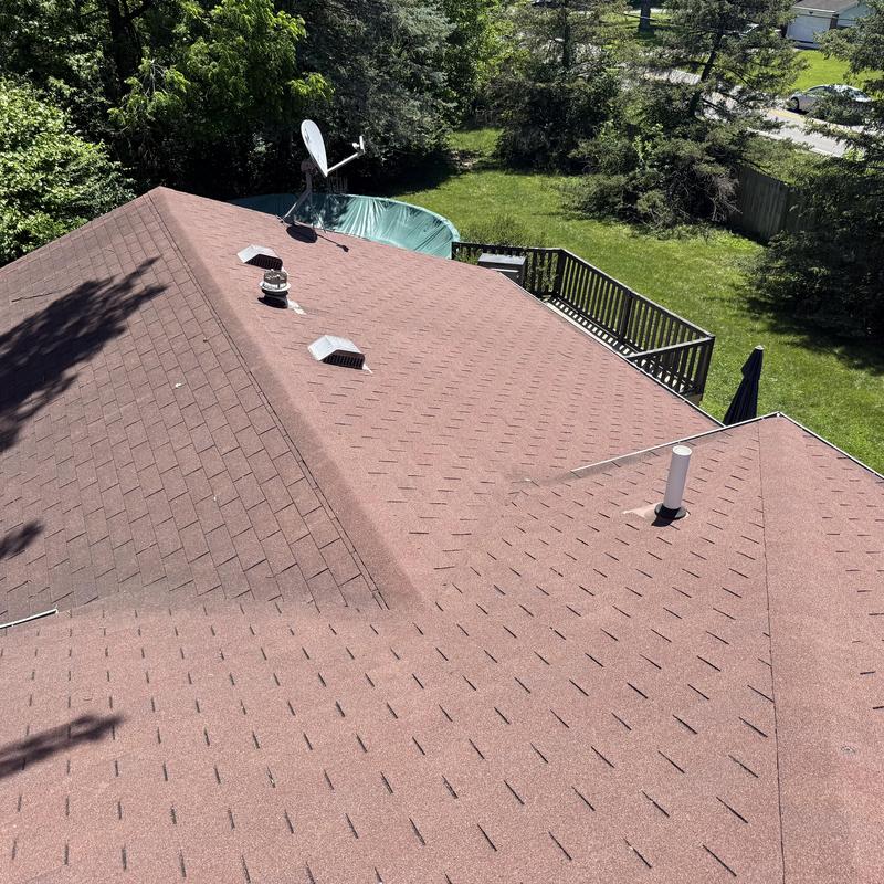 Asphalt shingle roof inspection with vents and satellite Asphalt shingle roof inspection with vents and satellite