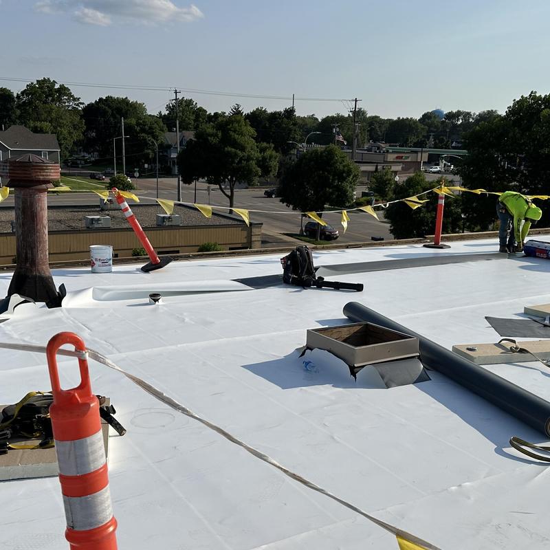 GAF EverGuard TPO roofing membrane installation on flat roof GAF EverGuard TPO roofing membrane installation on flat roof