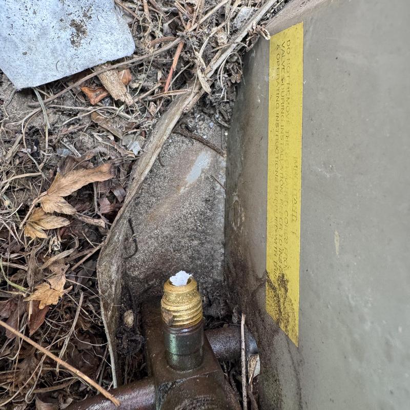 Schrader core leaking at condenser valve outdoors Schrader core leaking at condenser valve outdoors