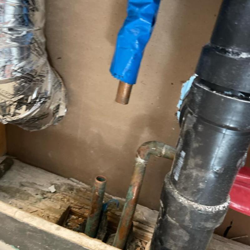 Copper water pipe leak capped under concrete slab Copper water pipe leak capped under concrete slab