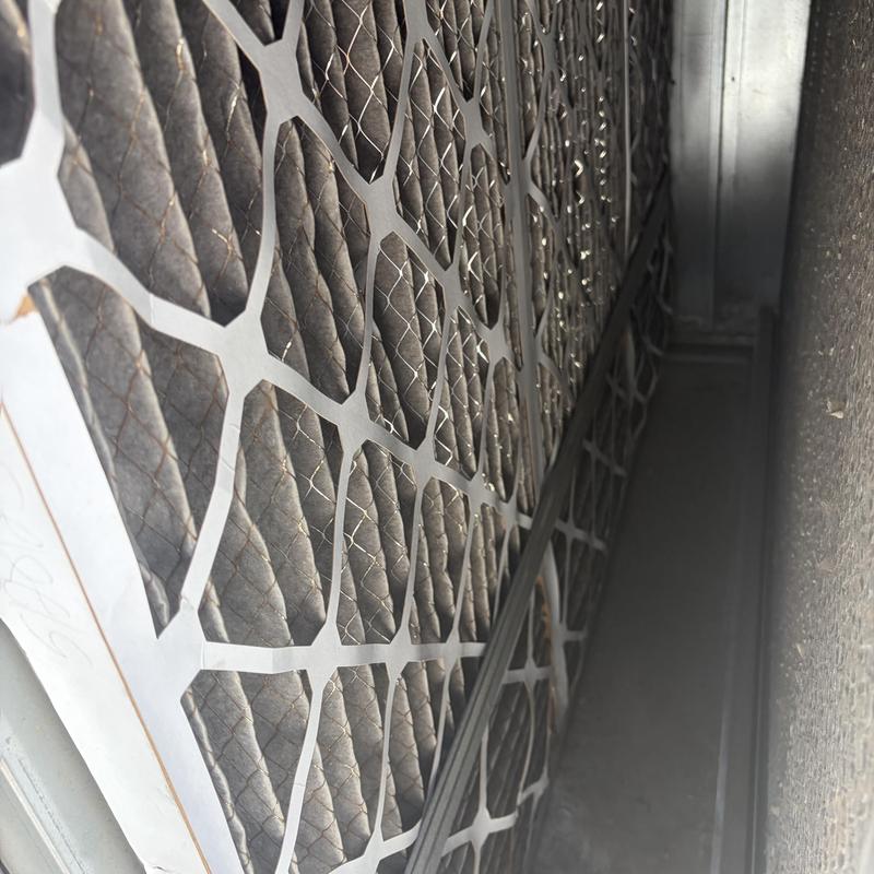Swamp cooler air filter replacement close-up view Swamp cooler air filter replacement close-up view
