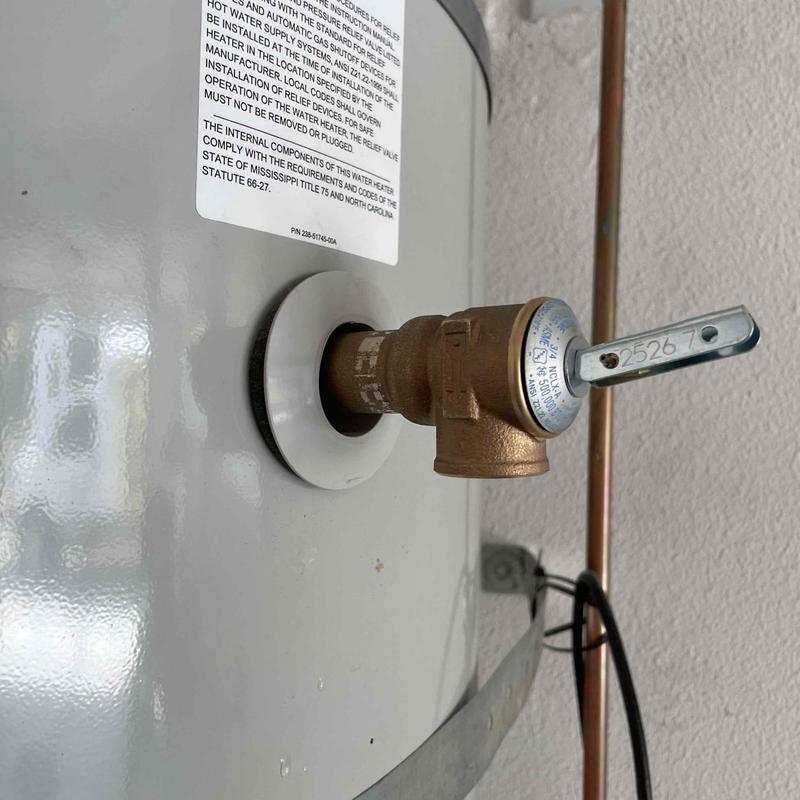 T&P relief valve on water heater tank