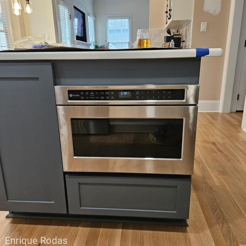 Microwave drawer installation in kitchen island cabinetry Microwave drawer installation in kitchen island cabinetry