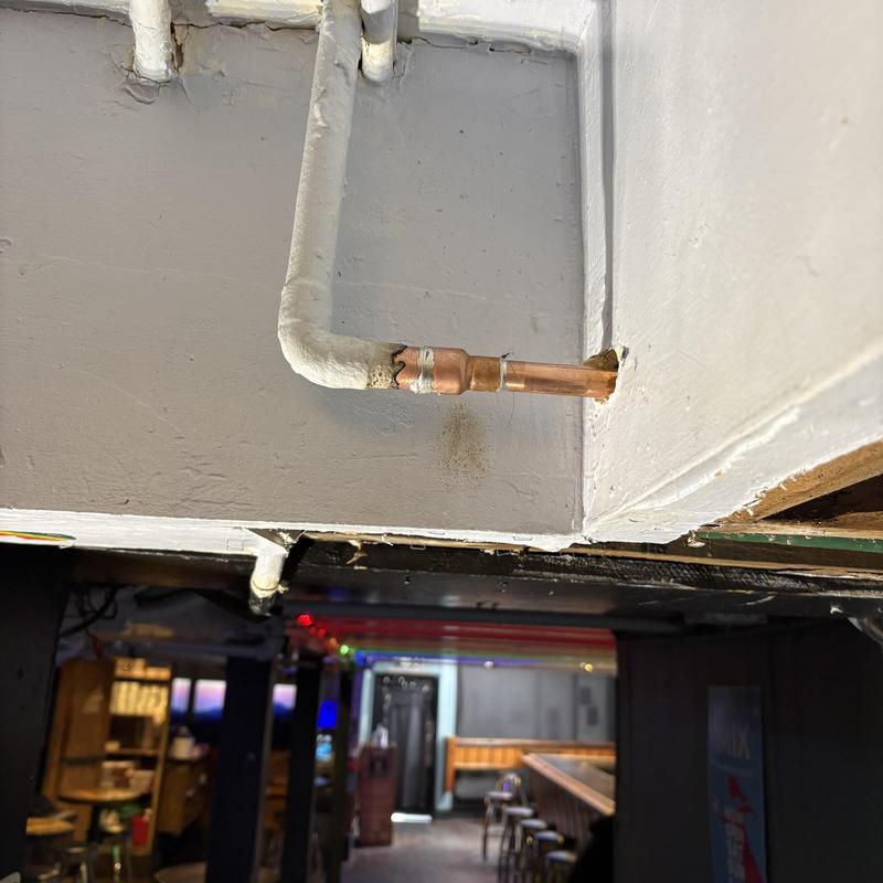 Copper hot water line repair in commercial ceiling space