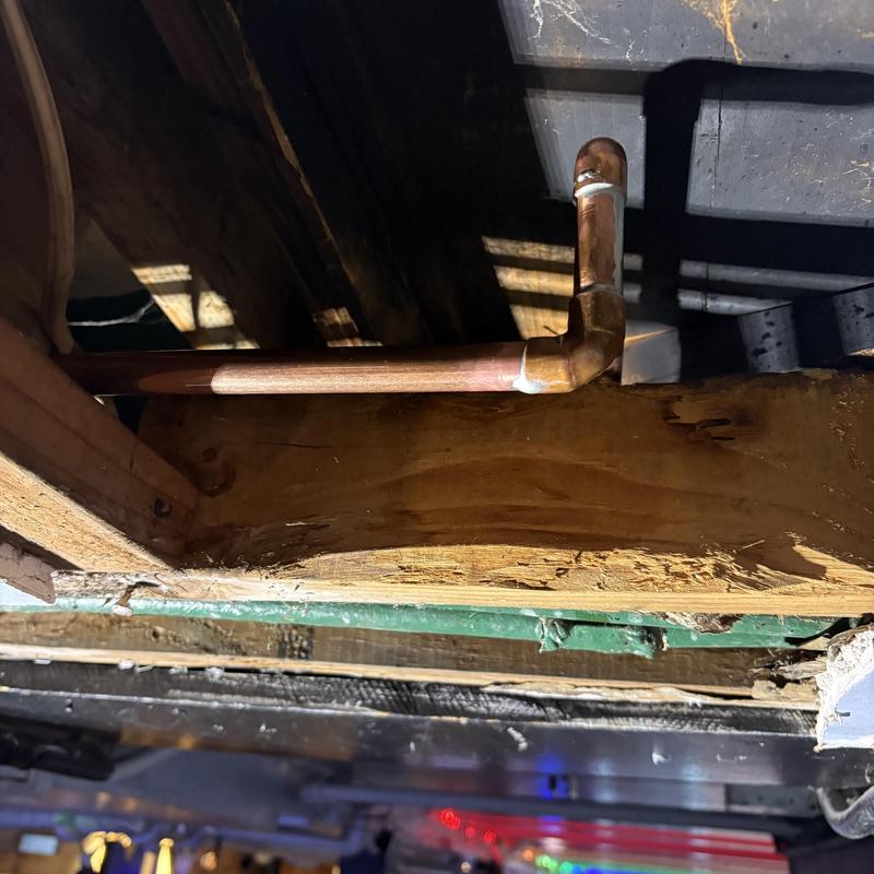 Copper hot water line with new fittings in ceiling