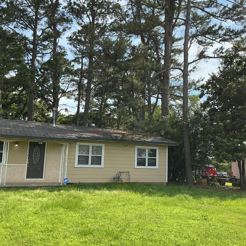 Pine trees near house for removal estimate in Wister OK Pine trees near house for removal estimate in Wister OK