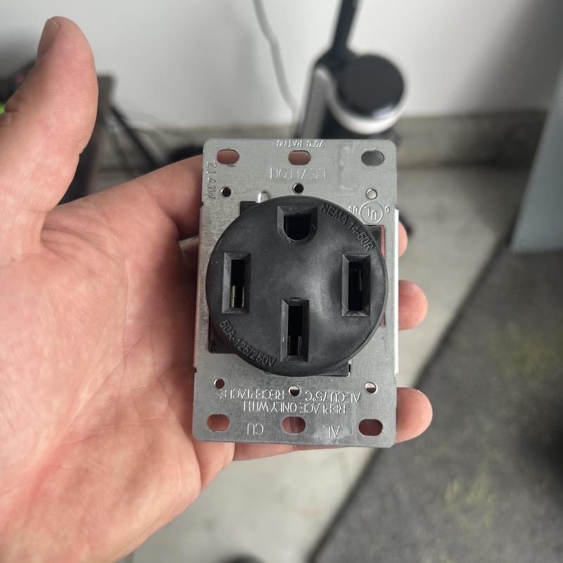 NEMA 1450R electric vehicle charging receptacle in hand NEMA 1450R electric vehicle charging receptacle in hand