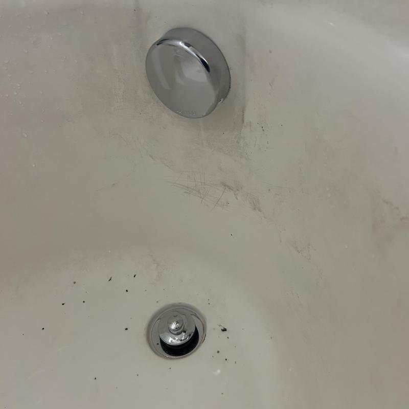 Shower waste and overflow drain with debris and scratches Shower waste and overflow drain with debris and scratches