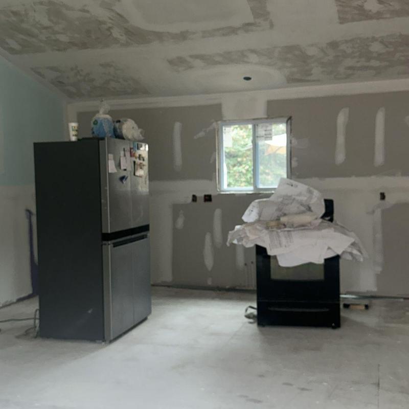 Drywall installation and prep in kitchen remodel room Drywall installation and prep in kitchen remodel room