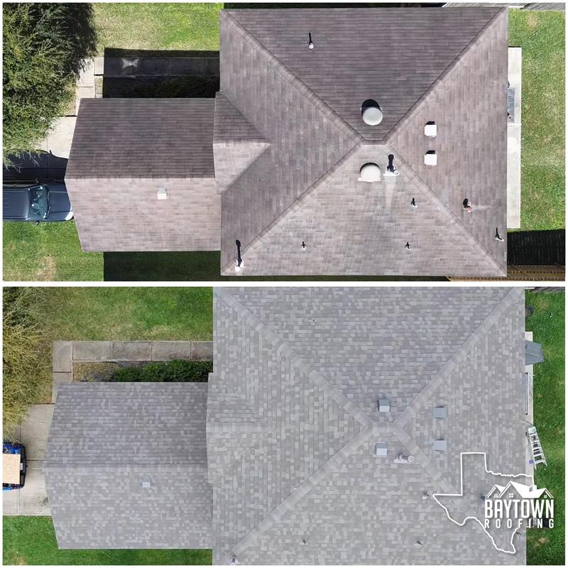 Owens Corning Driftwood shingle roof before and after replacement