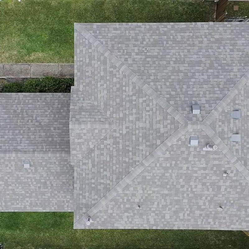 Owens Corning Driftwood shingle roof replacement, aerial view