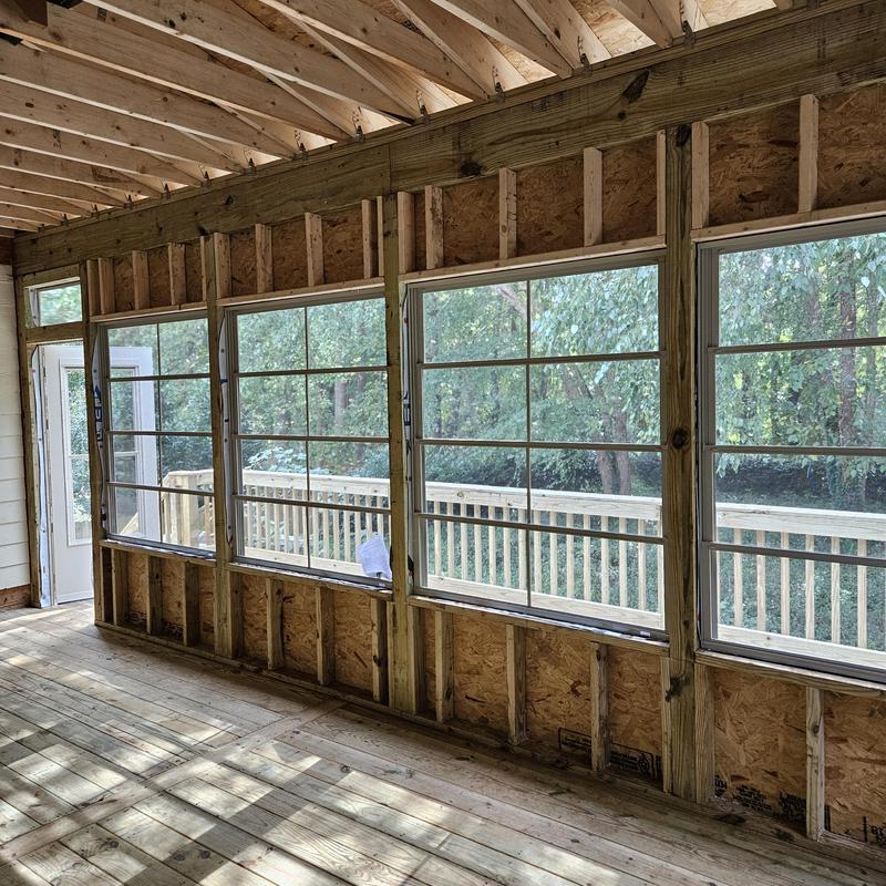 Deck framing and screened porch window installation Deck framing and screened porch window installation