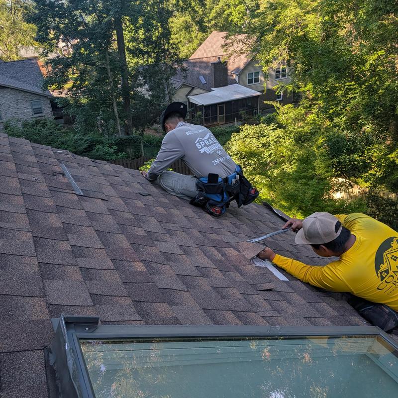 Roof skylight with flashing and shingle installation