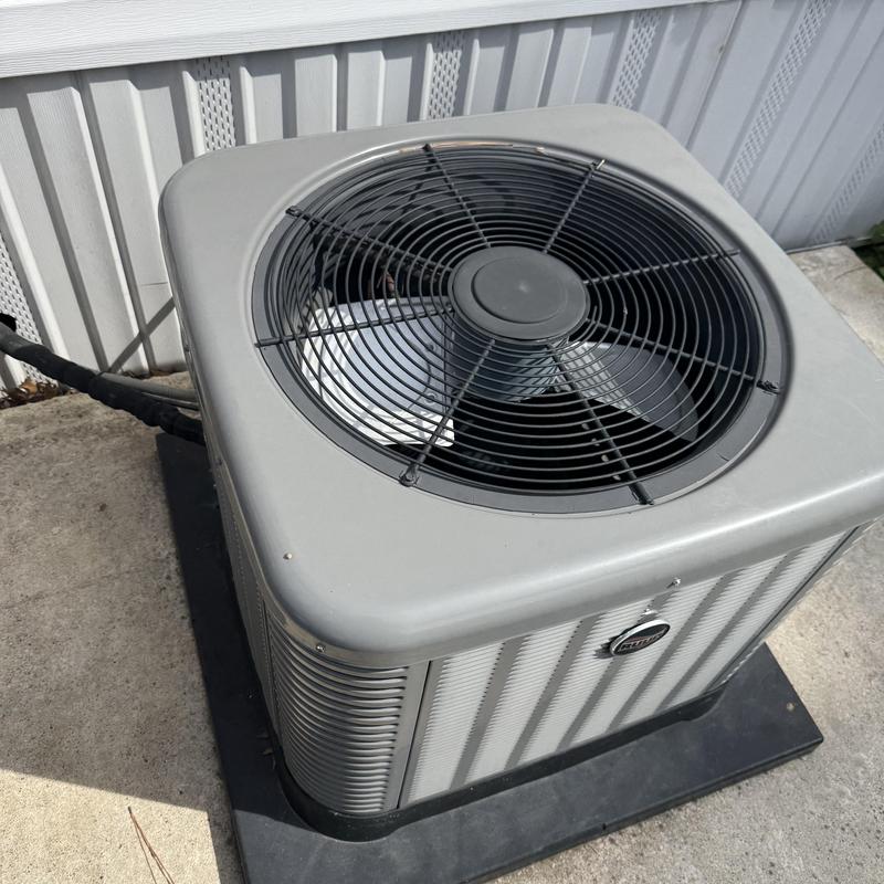 Condenser unit cleaning and inspection on outdoor AC system Condenser unit cleaning and inspection on outdoor AC system