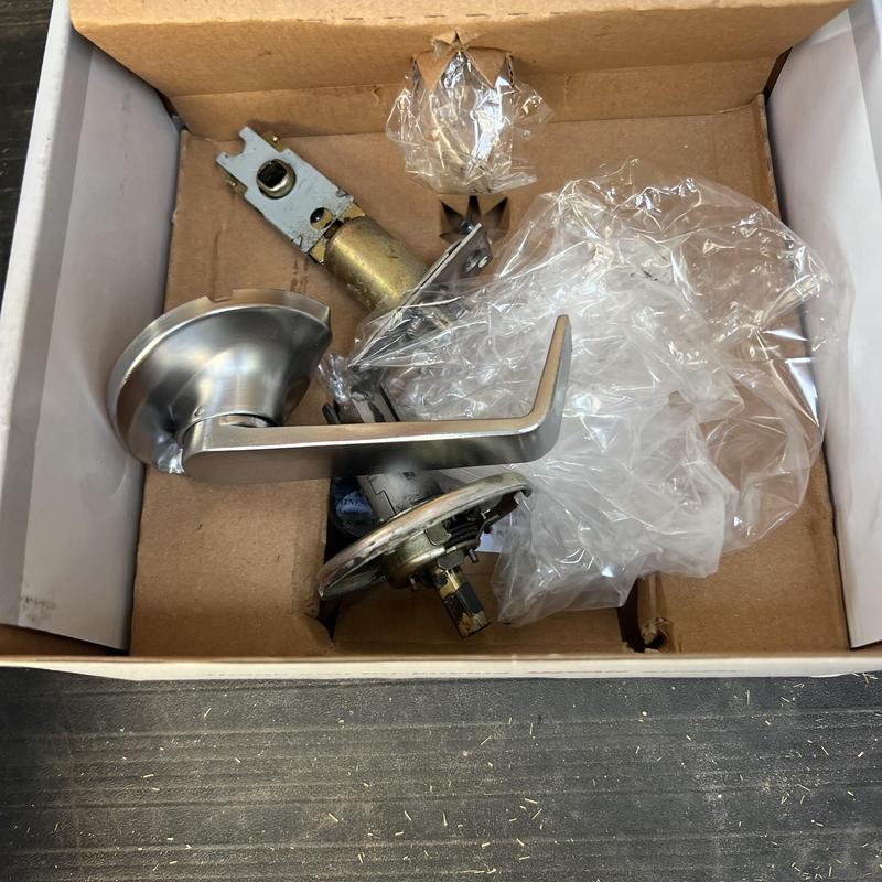 Door lever handle and lock cylinder in box