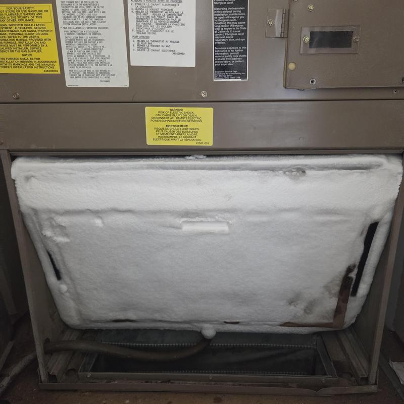 Air handler evaporator coil heavily frosted, frozen over Air handler evaporator coil heavily frosted, frozen over