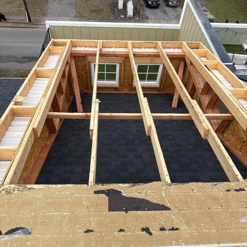 Roof framing with asphalt shingles and vents installation