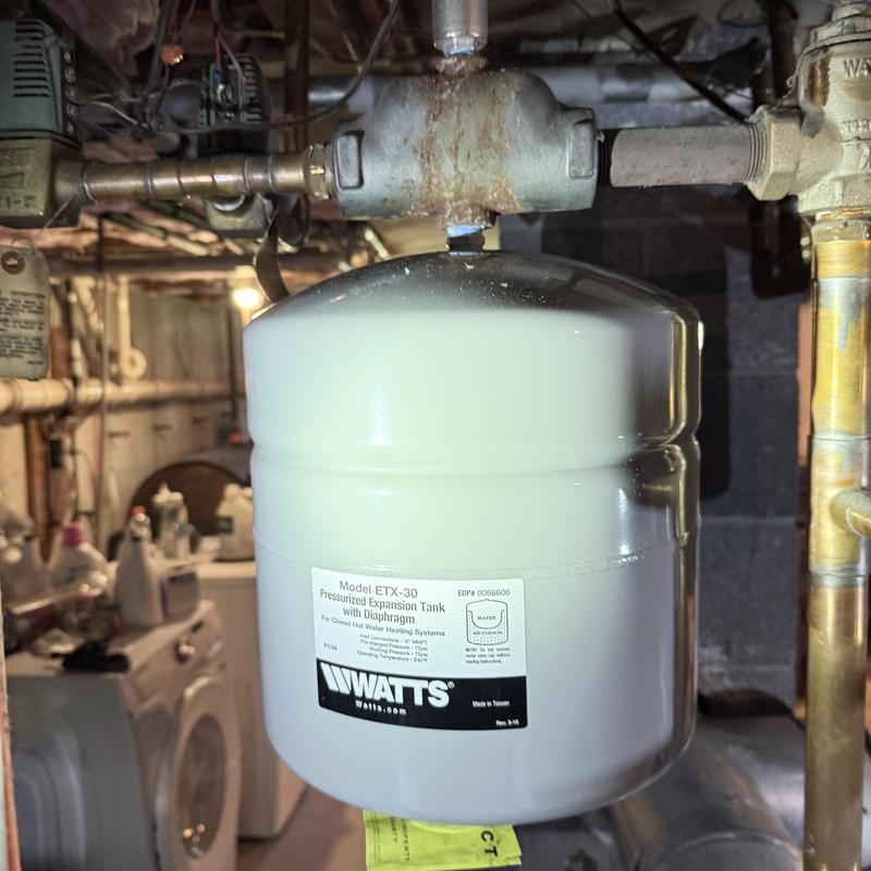 Boiler expansion tank with pressure valve installed
