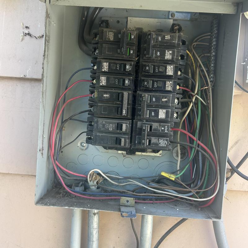 Electrical breaker panel with circuit breakers and wiring Electrical breaker panel with circuit breakers and wiring