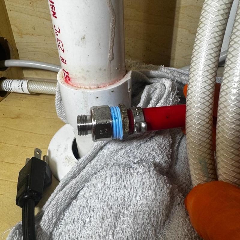 Dishwasher feed line with 12-38 adapter installation