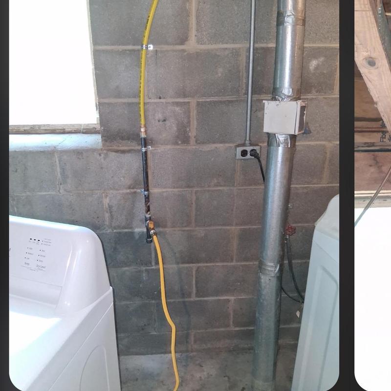 Gas line for dryer installation in basement wall