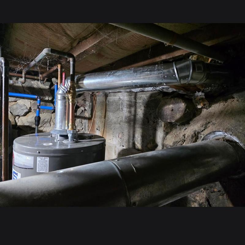 40-gallon water heater with upgraded vent pipe and ball valve