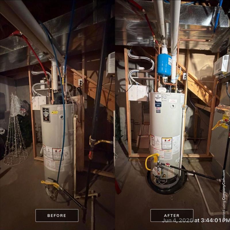 Power vent water heater installation with expansion tank Power vent water heater installation with expansion tank