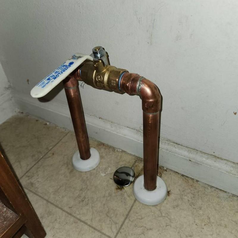 Copper piping with angle stop valve installation Copper piping with angle stop valve installation