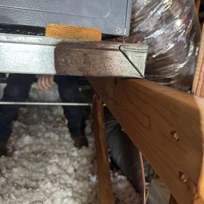 Drain pan replacement on HVAC unit in attic space Drain pan replacement on HVAC unit in attic space