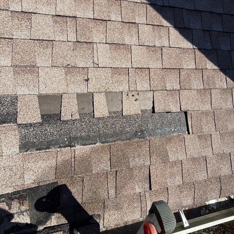 Asphalt shingle roof with hail damage and missing tabs