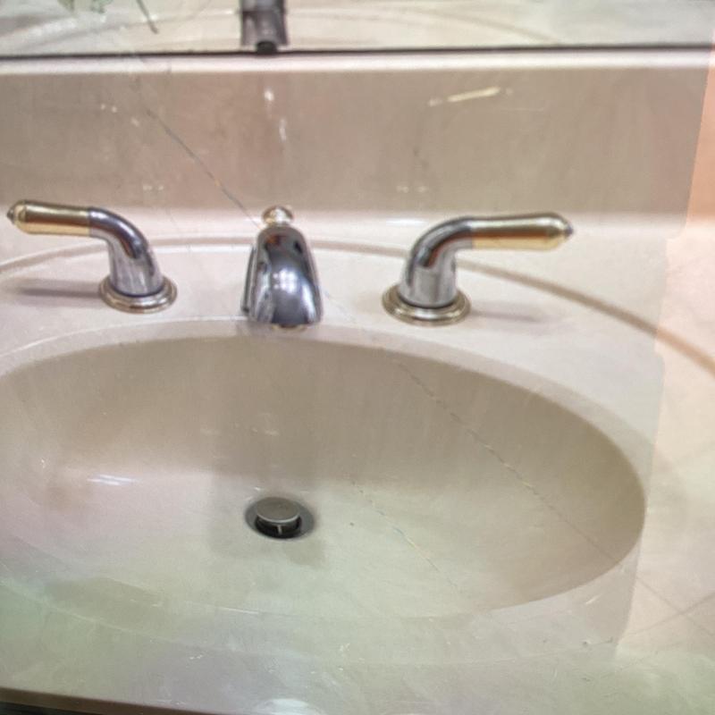 Double vanity faucet with hot/cold shutoffs and supply lines