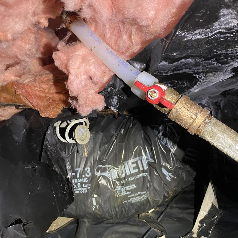 Ball valve on polybutylene water line with insulation Ball valve on polybutylene water line with insulation