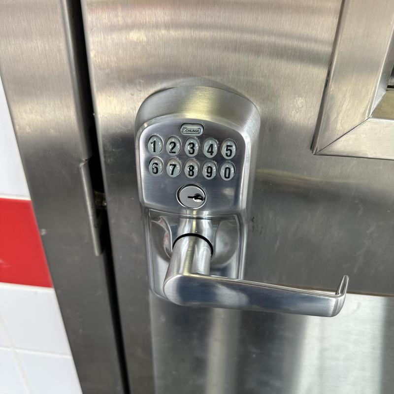Keypad lever lock on metal door in Tulsa Keypad lever lock on metal door in Tulsa
