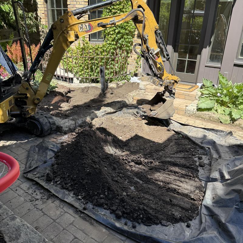 Sewer line excavation and backfill with mini excavator Sewer line excavation and backfill with mini excavator