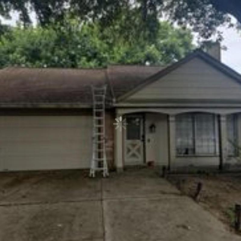 Architectural shingle roof inspection with ladder in Pearland