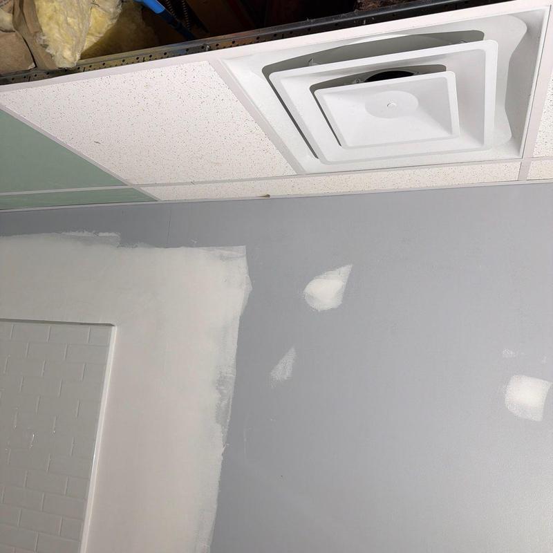 Ceiling air vent with surrounding drywall patching