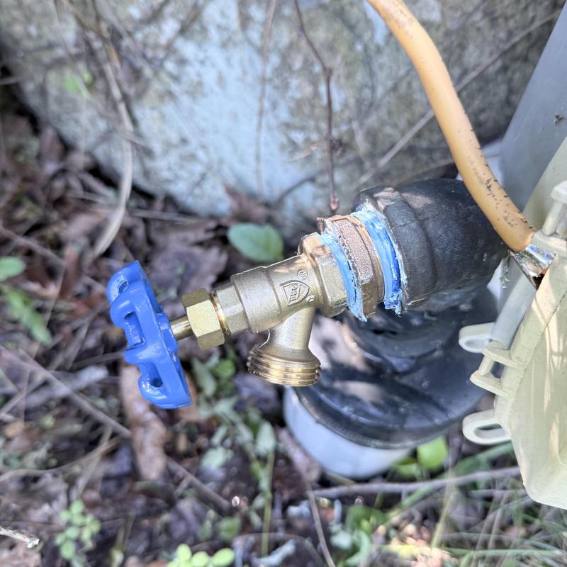 Outdoor hose bibb with blue handle valve connection