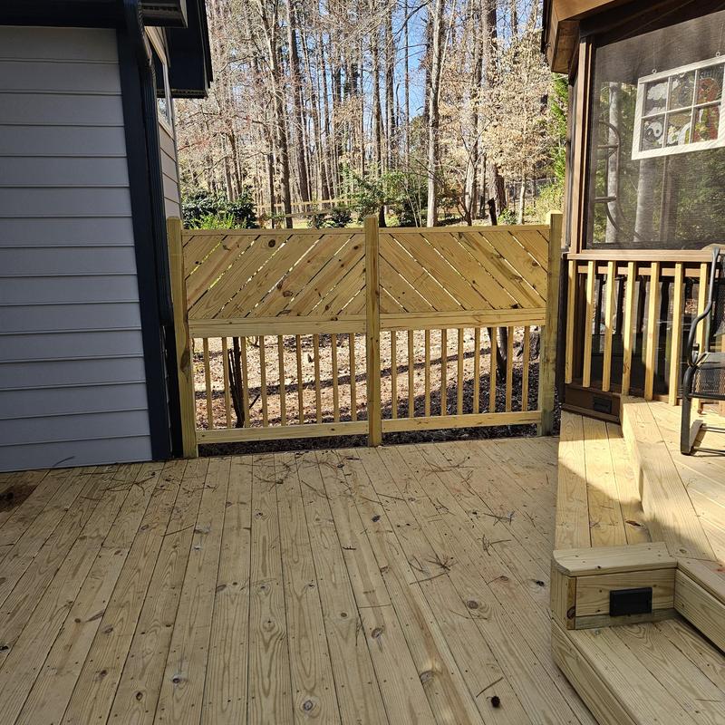 Wood deck flooring and custom privacy fence panel Wood deck flooring and custom privacy fence panel