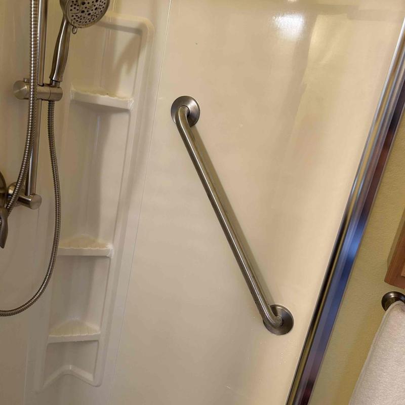 Master corner shower grab bar and slide wand install