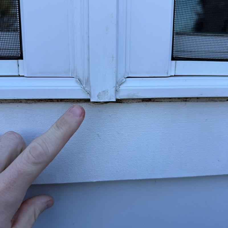 Window frame damage at bottom corner seal