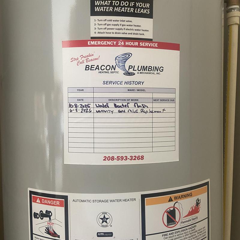 Water heater gas valve replacement service label