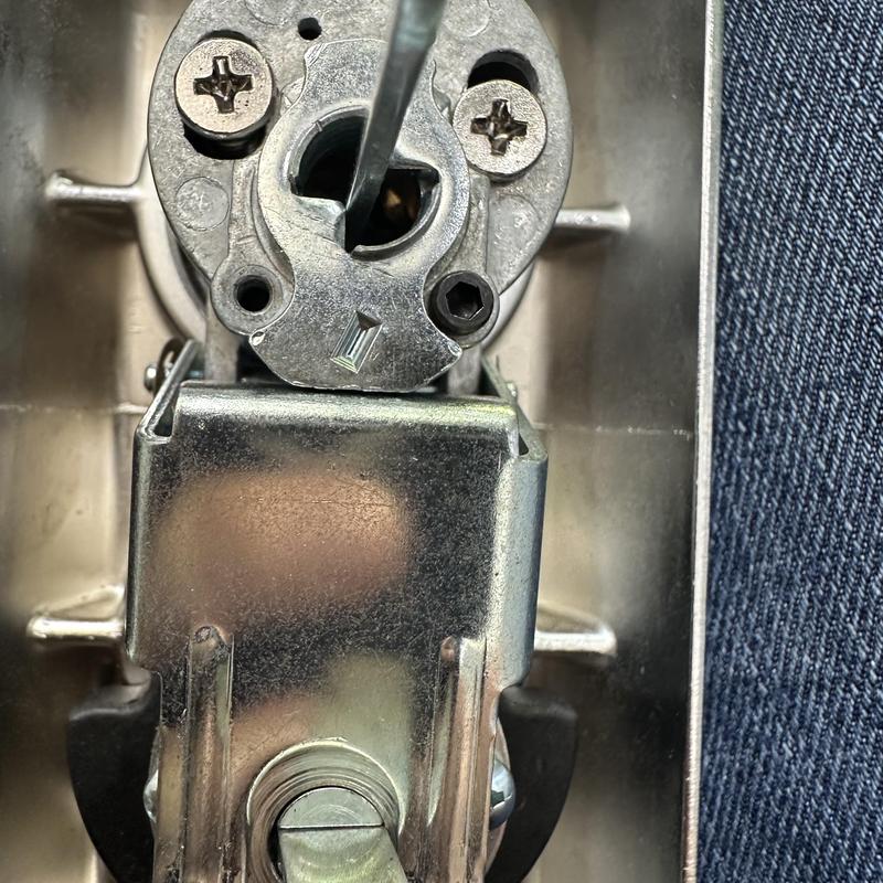 Commercial exit device lock mechanism with screwdriver