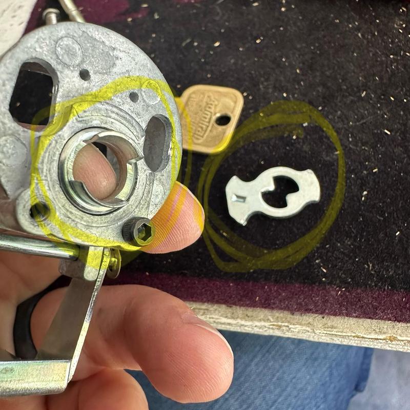 Commercial exit device lock mechanism with broken part