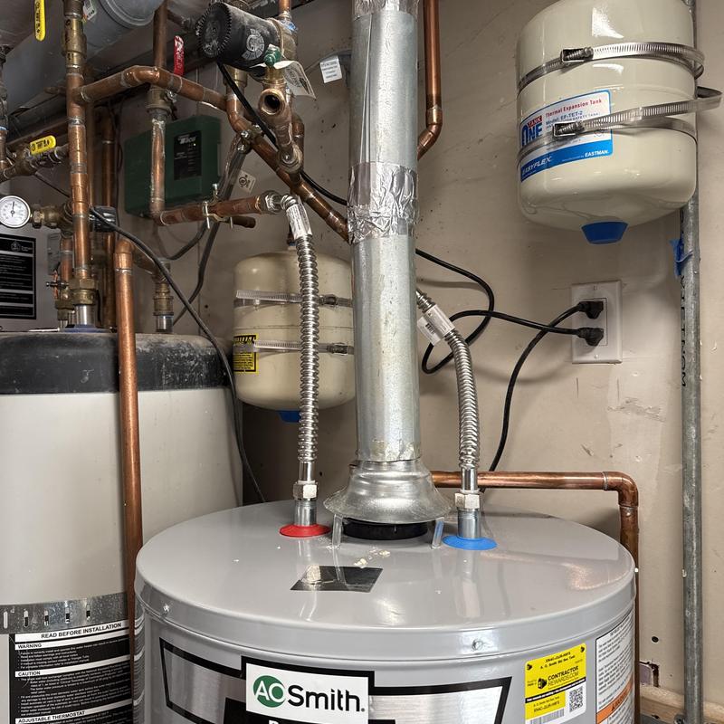 AO Smith water heater with new supply and gas lines